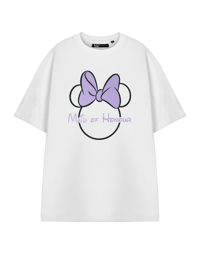 Disney Minnie Mouse Maid Of Honour Hen Party Womens White Short Sleeved T-Shirt
