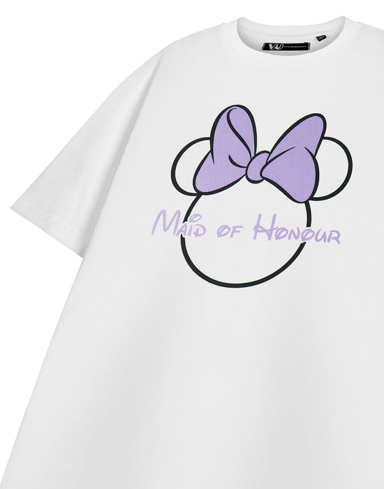 Disney Minnie Mouse Maid Of Honour Hen Party Womens White Short Sleeved T-Shirt
