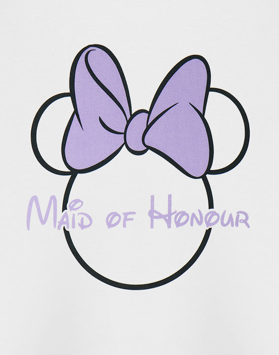 Disney Minnie Mouse Maid Of Honour Hen Party Womens White Short Sleeved T-Shirt