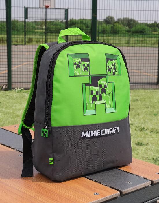 Minecraft Pixel Creeper School Backpack - Grey