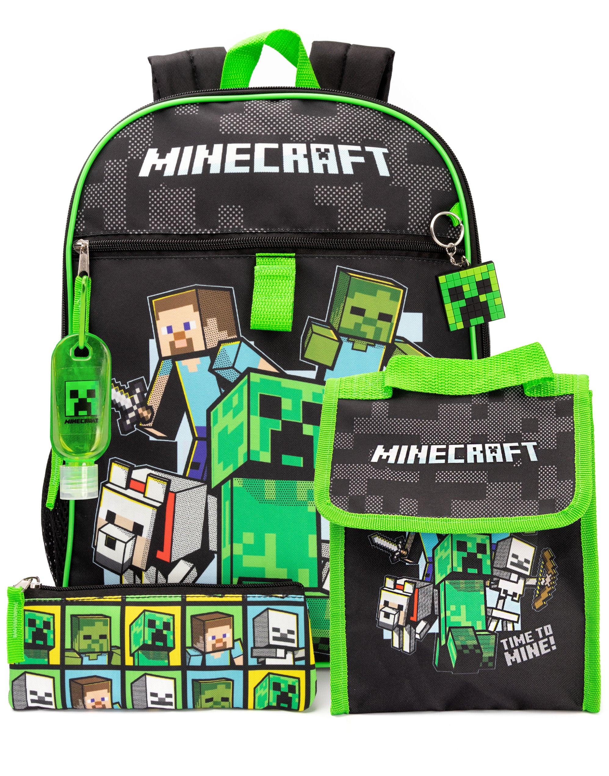 Minecraft Back Pack Set 4 Piece Printed Boys Black 4 Piece Backpack Se ...