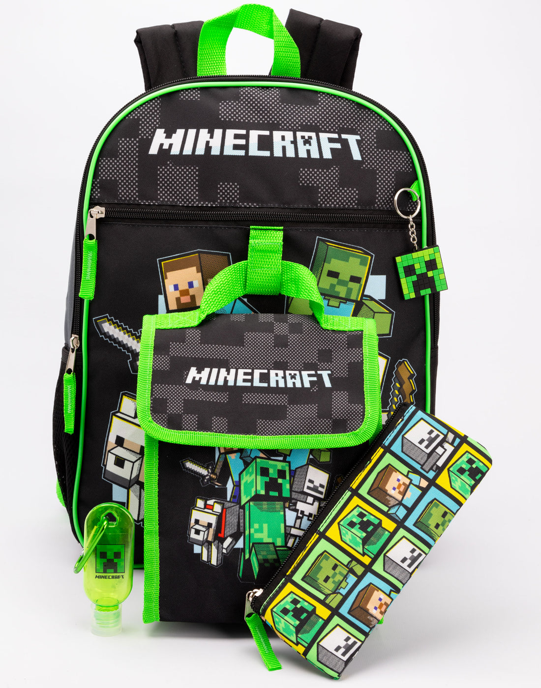Minecraft Back Pack Set 4 Piece Printed Boys Black 4 Piece Backpack Se ...