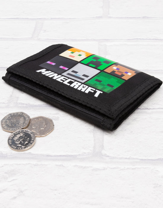 Minecraft Multi Character Unisex Kids Black Velcro Wallet