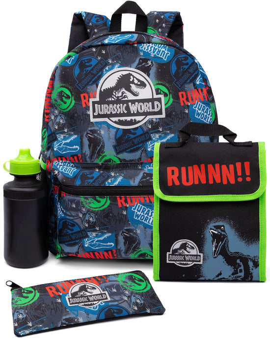 Jurassic World Logo Boys Black 4 Piece Backpack Set
