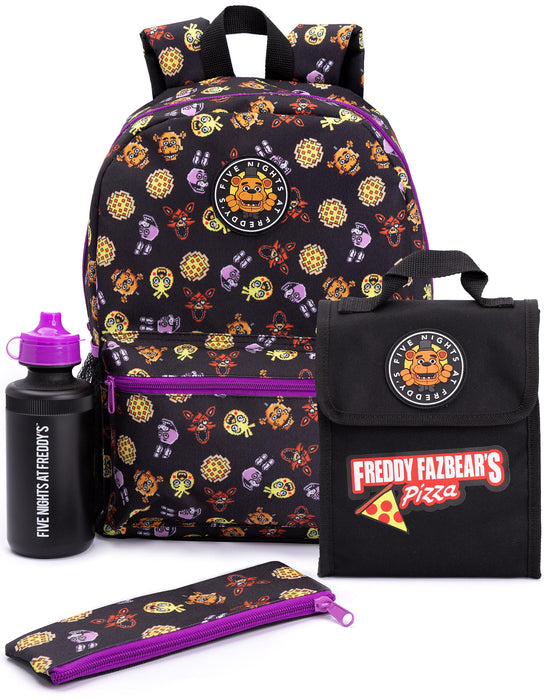 Five Nights At Freddy's Back Pack Set 4 Piece Printed Boys Black 4 Pie — Vanilla Underground