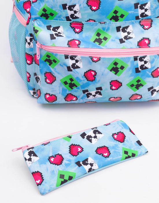 Minecraft Creeper Girls Blue 4 Piece Backpack Set