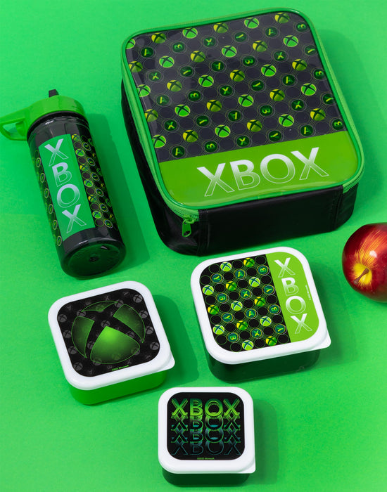 Xbox Logo All-Over Print Boys Green Lunch Bag Bottle and 3 Snack Pot