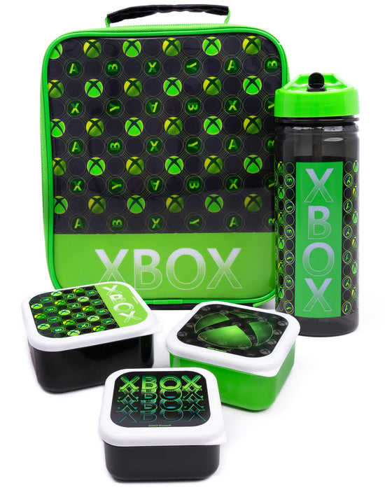 Xbox Logo All-Over Print Boys Green Lunch Bag Bottle and 3 Snack Pot