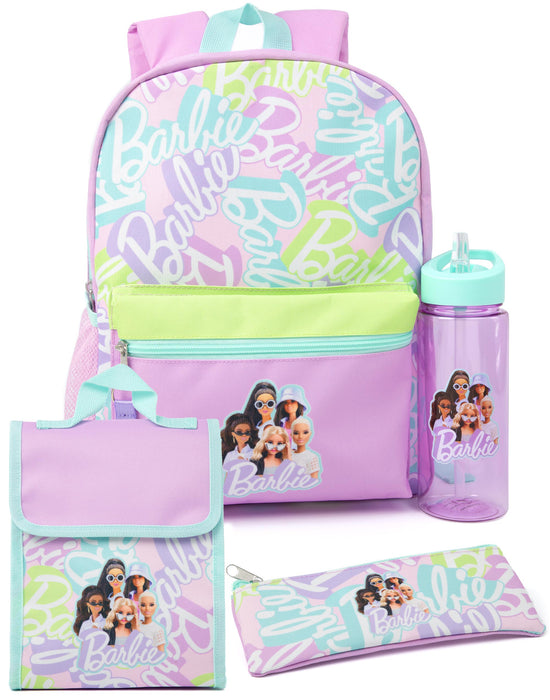 Barbie Girls Dolls 4 Piece Backpack Water Bottle Lunch Bag Pencil Case