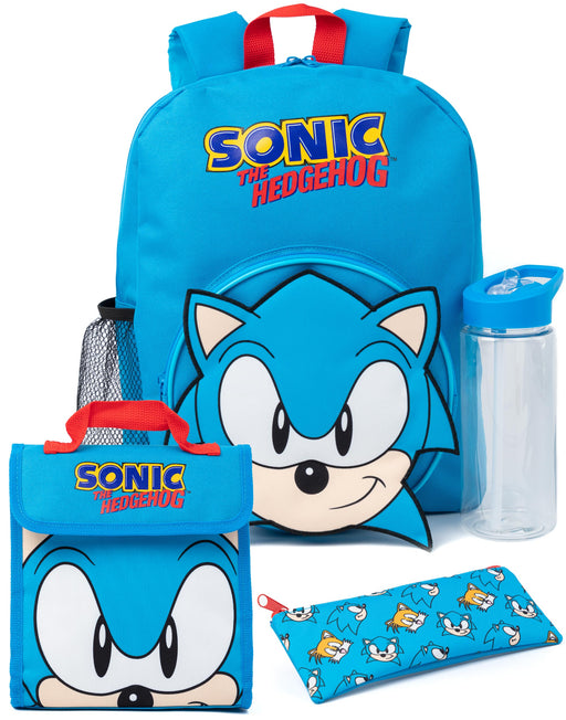 Sonic The Hedgehog 4 Piece Backpack Kids Bottle Lunch Bag Pencil Case Set