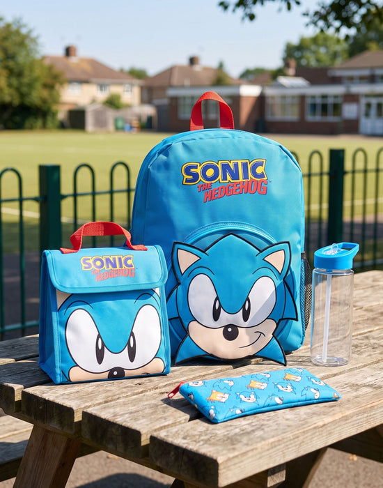 Sonic The Hedgehog 4 Piece Backpack Kids Bottle Lunch Bag Pencil Case Set