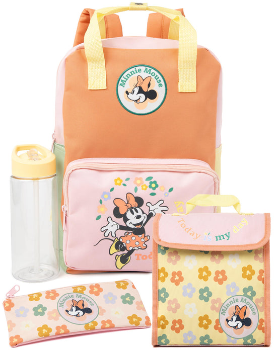 Disney Minnie Mouse Kids 4 Piece Backpack Water Bottle Lunch Bag Pencil Case