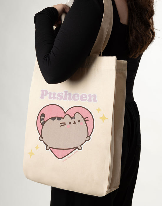 Pusheen Heart Unisex Beige Tote Bag