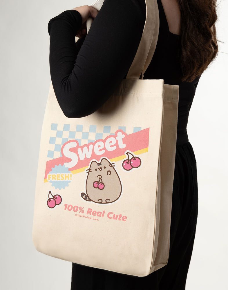 Pusheen Sweet Cherry Unisex Beige Tote Bag