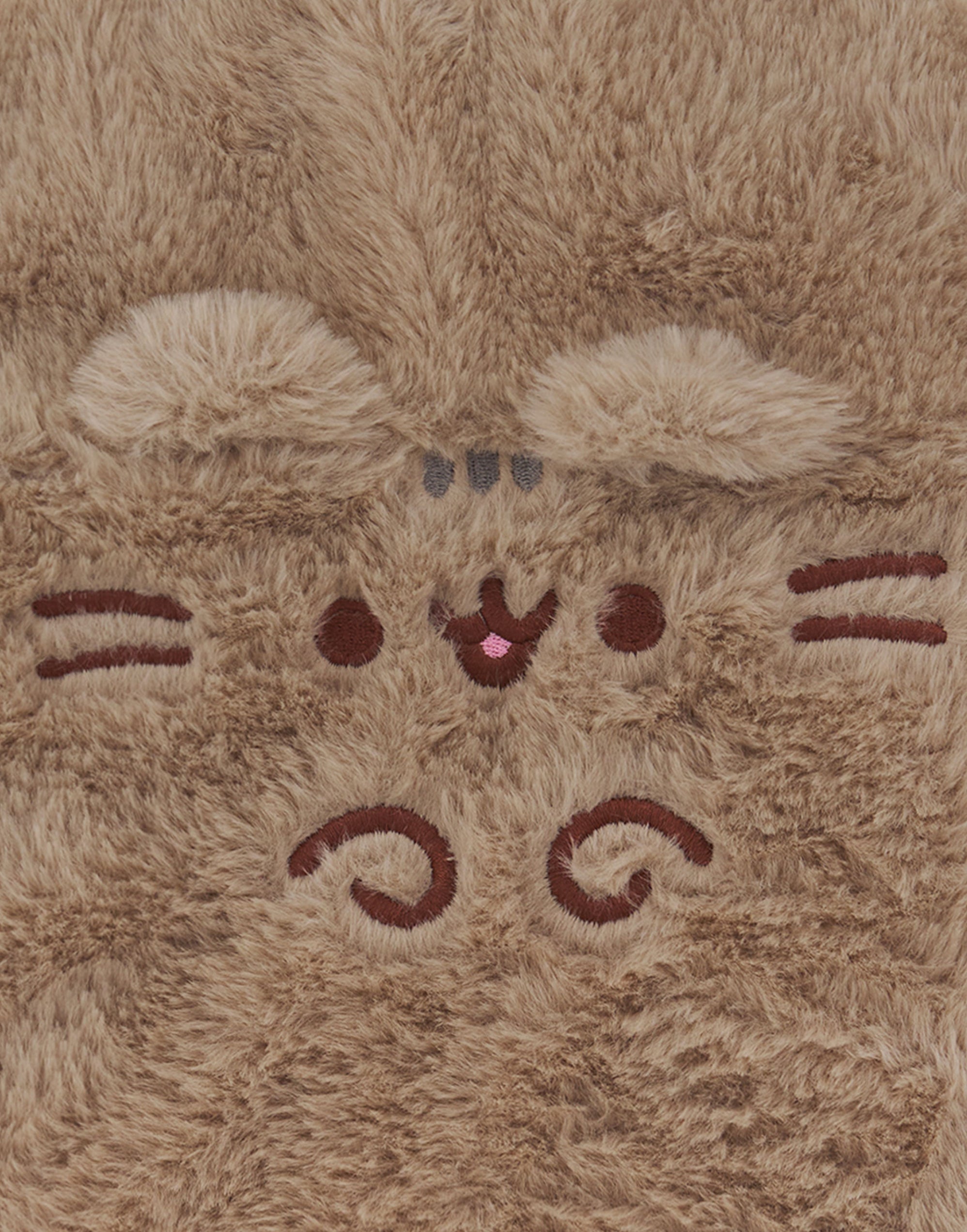 Pusheen Womens pluizige make-up tas | Dames all-over bont met geborduurd logo in bruin | Klassieke Logo Zip Cosmetische Opbergtas Kat Kleding Container Voldoende Opslag