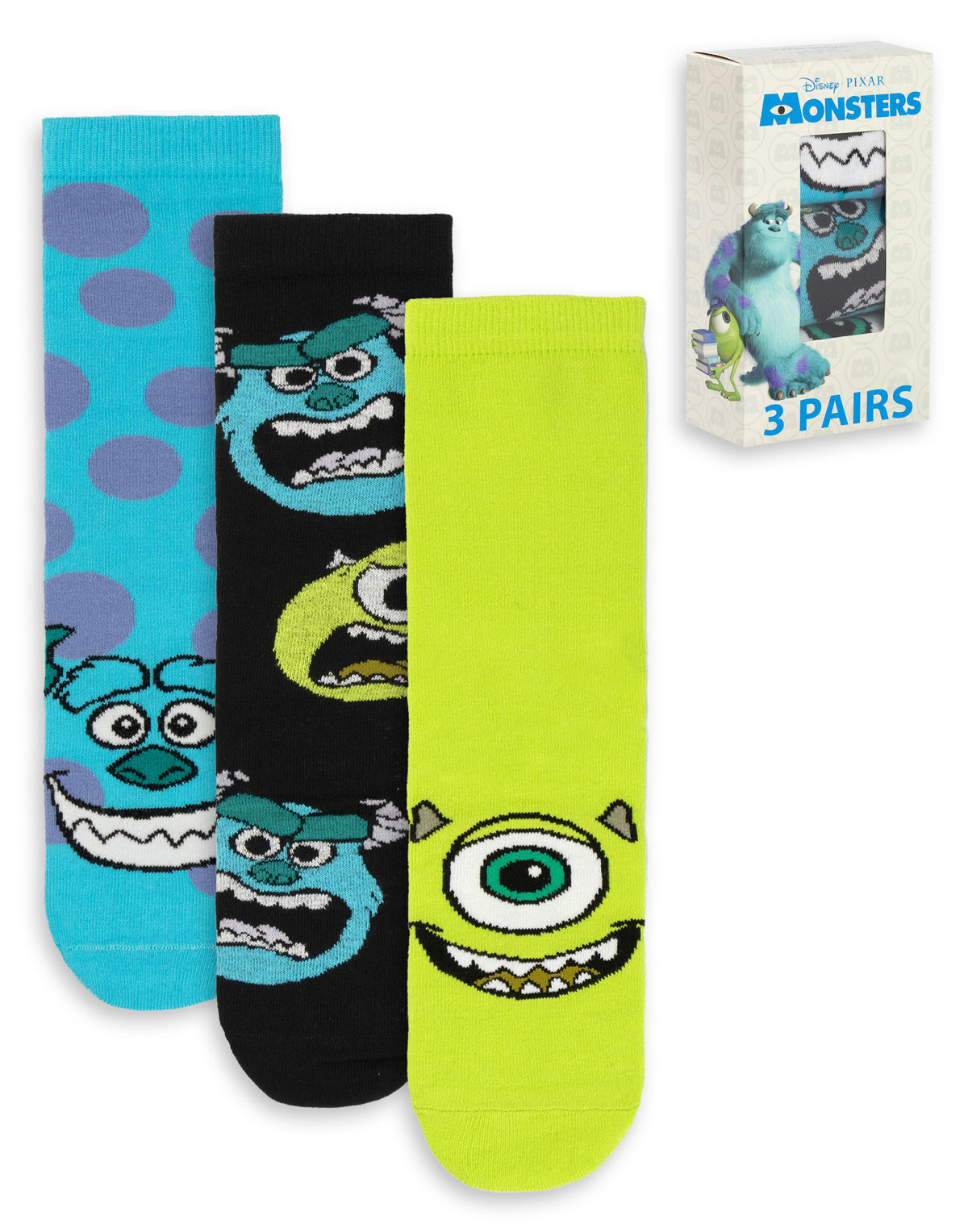 Disney Pixar Monsters Inc Mike & Sully Mens Multicoloured Calf Socks S —  Vanilla Underground