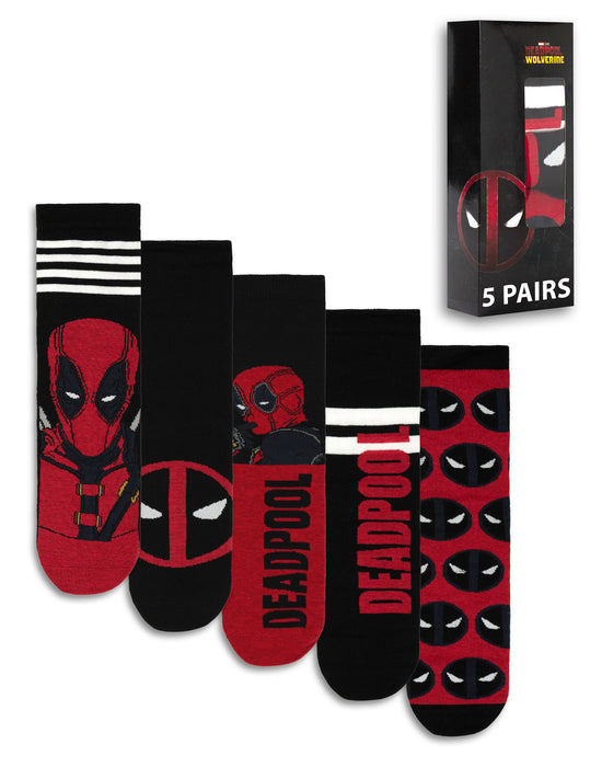 Marvel Deadpool Mens Black Calf Socks Set of 5