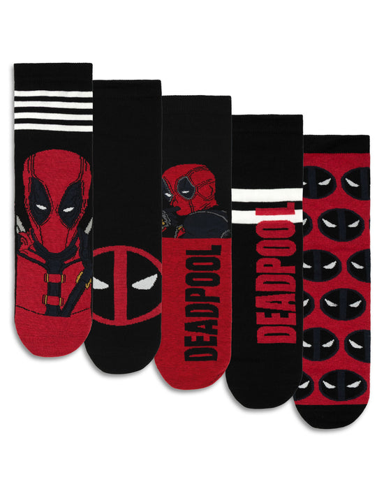 Marvel Deadpool Mens Black Calf Socks Set of 5