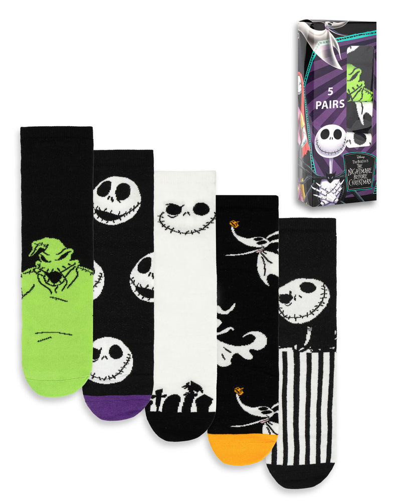 Disney The Nightmare Before Christmas Jack Skellington Unisex Black Calf Socks Set of 5