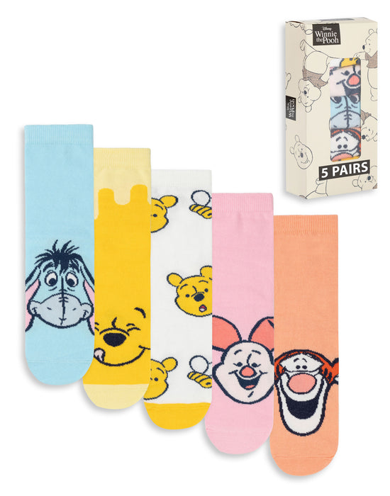 Disney Winnie The Pooh Multi Character Womens Multicoloured Calf Socks Set of 5