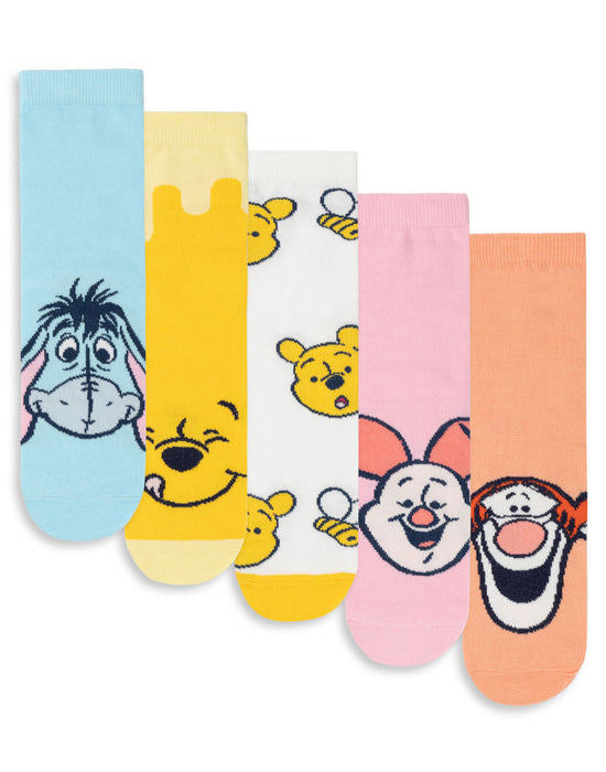 Disney Winnie The Pooh Multi Character Womens Multicoloured Calf Socks Set of 5