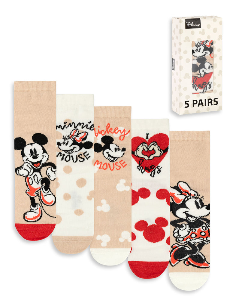 Disney Minnie Mouse Womens Beige Calf Socks Set of 5