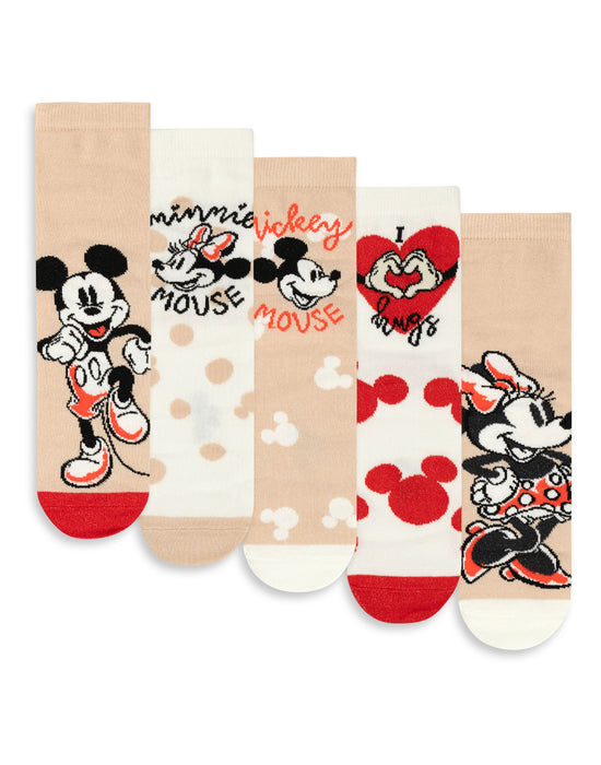 Disney Minnie Mouse Womens Beige Calf Socks Set of 5