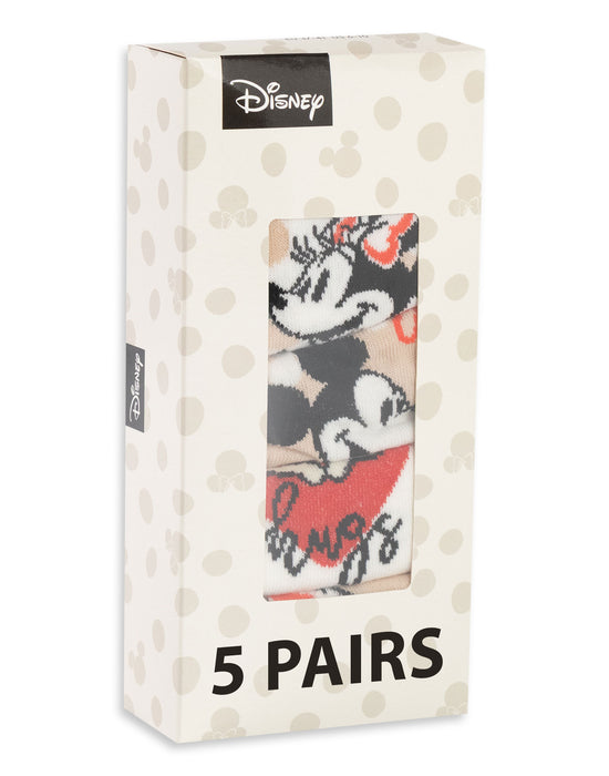 Disney Minnie Mouse Womens Beige Calf Socks Set of 5