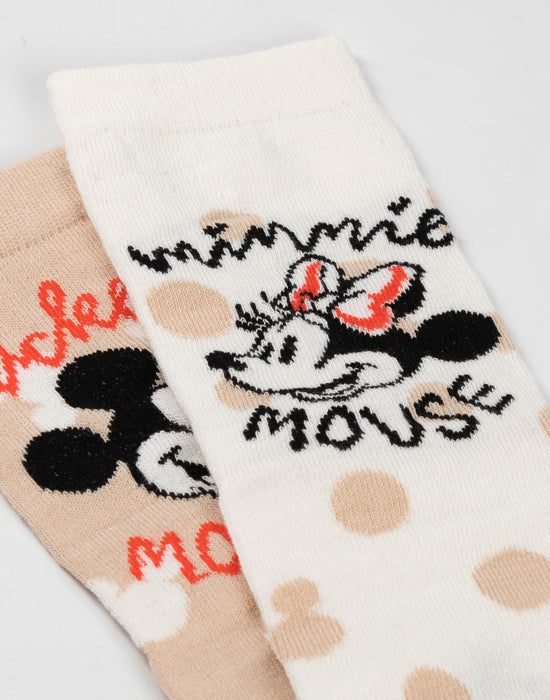 Disney Minnie Mouse Womens Beige Calf Socks Set of 5