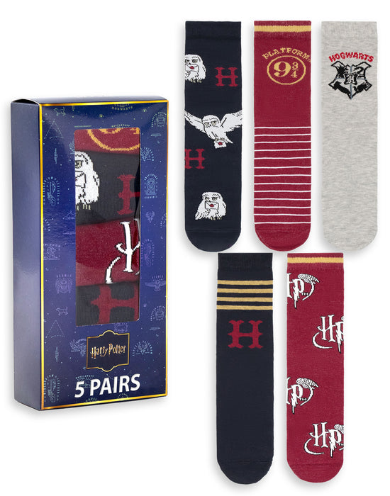 Harry Potter Hogwarts Womens Multicoloured Calf Socks Set of 5