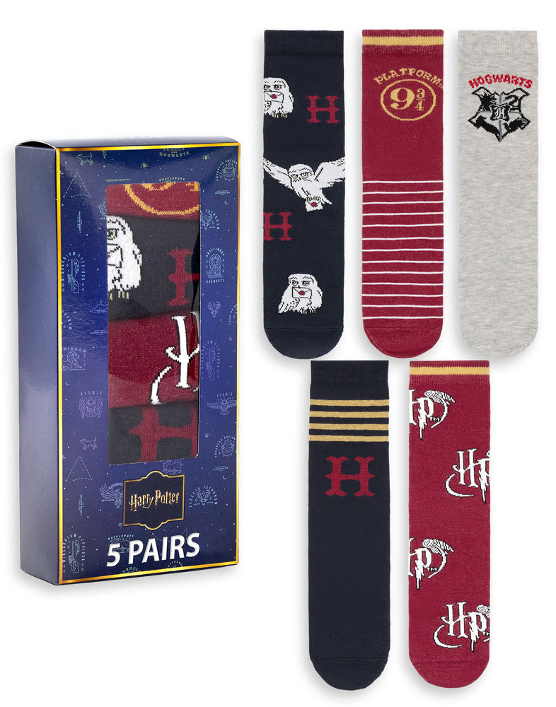 Harry Potter Hogwarts Womens Multicoloured Calf Socks Set of 5