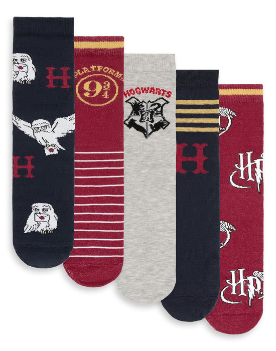 Harry Potter Hogwarts Womens Multicoloured Calf Socks Set of 5