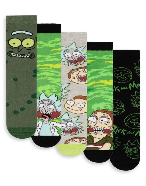 Rick And Morty Multi Character Mens Green Calf Socks Set of 5
