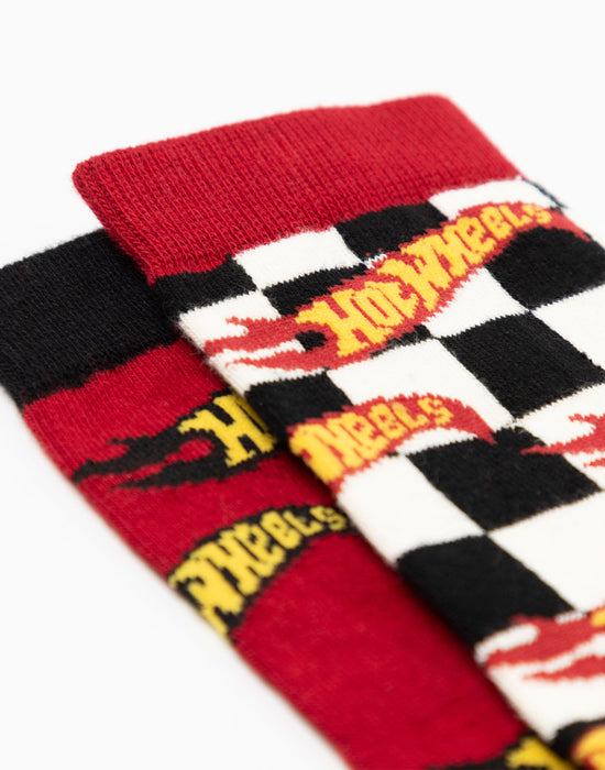 Hot Wheels Checkerboard and Flames Mens Multicoloured Calf Socks Set of 5