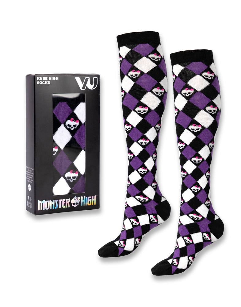 Monster High Argyle Skulls Womens Purple Knee-Length Socks