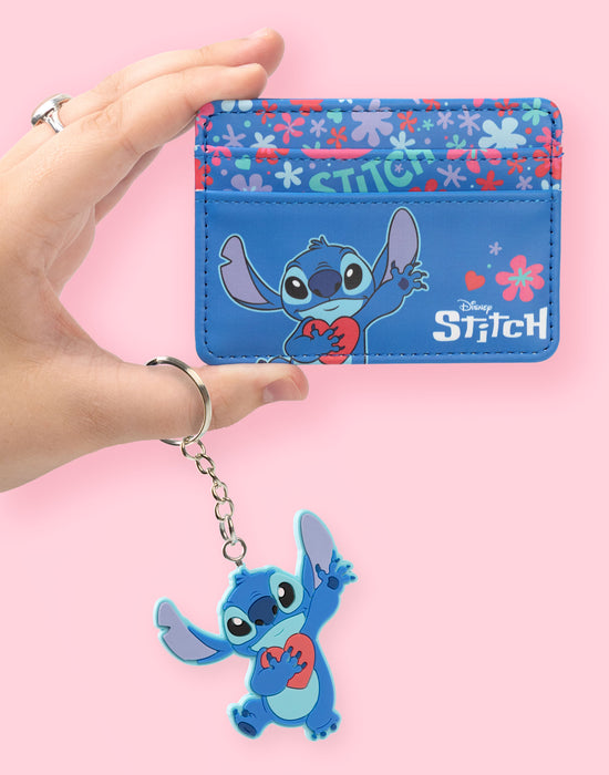 Lilo & Stitch Cardholder & Keyring Womens Blue Wallet Gift Set