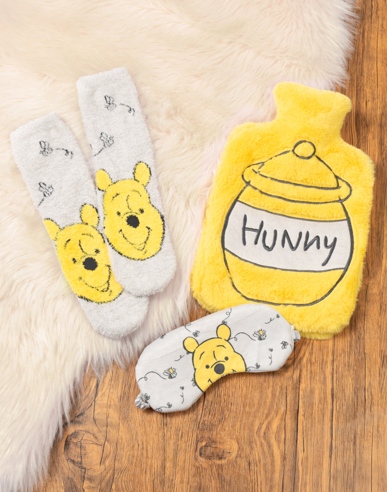 Disney Winnie The Pooh Unisex Yellow Hot Water Bottle With Eye Mask and Socks