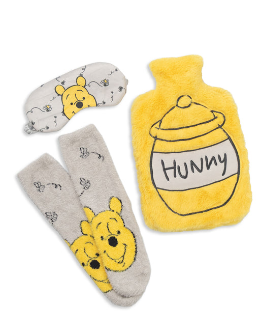 Disney Winnie The Pooh Unisex Yellow Hot Water Bottle With Eye Mask and Socks