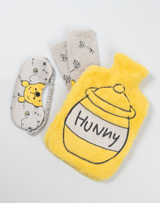 Disney Winnie The Pooh Unisex Yellow Hot Water Bottle With Eye Mask and Socks