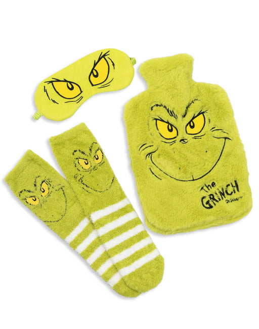The Grinch Character Unisex Green Hot Water Bottle With Eye Mask and Socks