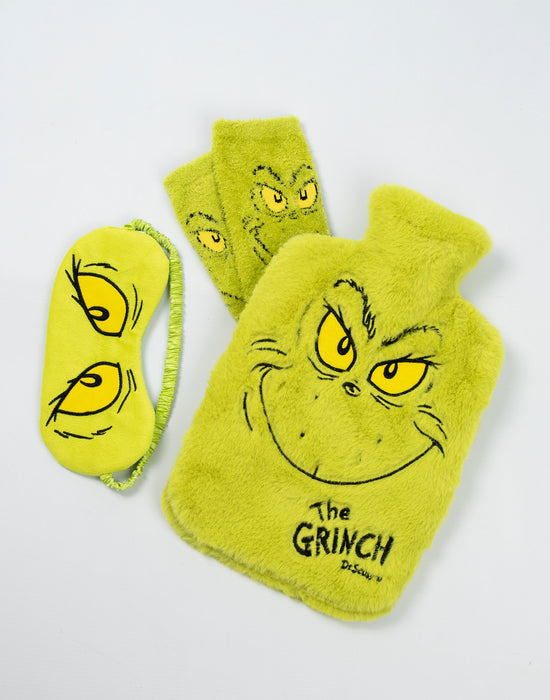 The Grinch Character Unisex Green Hot Water Bottle With Eye Mask and Socks