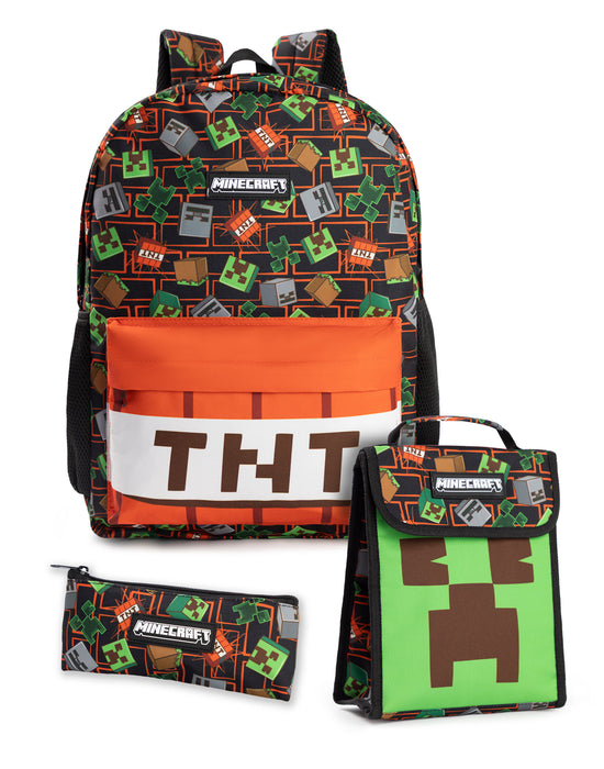 Minecraft TNT Unisex Kids Multicoloured 3 Piece Backpack Set