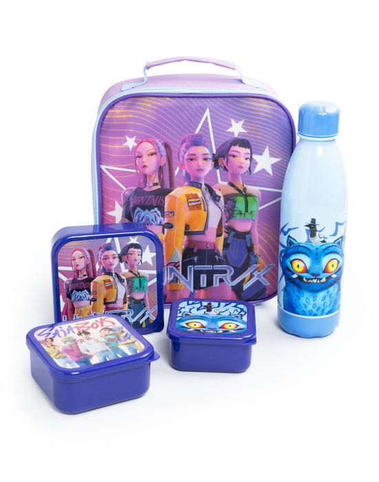 K-Pop Demon Hunters Character Girls Multicoloured Lunch Bag Bottle and 3 Snack Pot