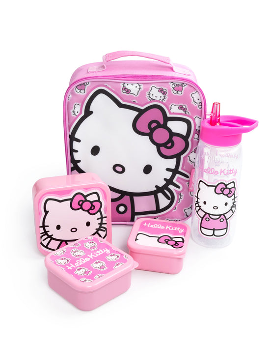 Hello Kitty Character Girls Pink Lunch Bag Bottle and 3 Snack Pot