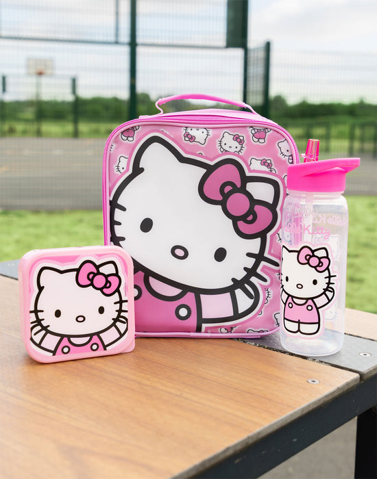 Hello Kitty Character Girls Pink Lunch Bag Bottle and 3 Snack Pot