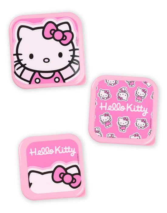 Hello Kitty Character Girls Pink Lunch Bag Bottle and 3 Snack Pot