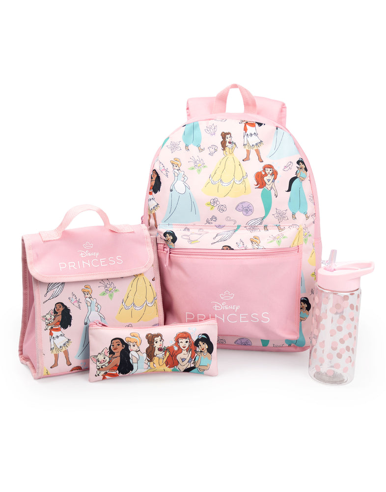 Disney Princess Multi Character Girls Pink 4 Piece Backpack Set
