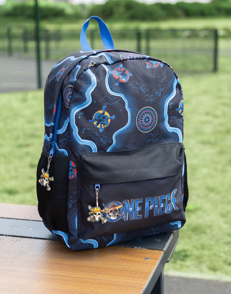 One Piece Skull Map Unisex Kids Black Backpack