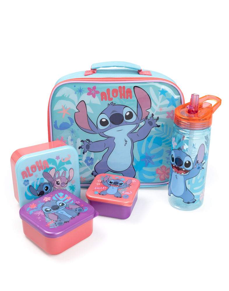 Disney Stitch Aloha Girls Blue Lunch Bag Bottle and 3 Snack Pot