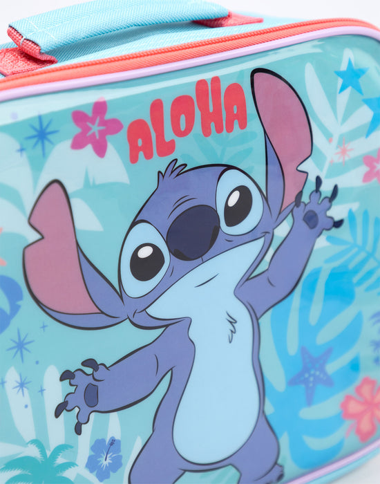 Disney Stitch Aloha Girls Blue Lunch Bag Bottle and 3 Snack Pot